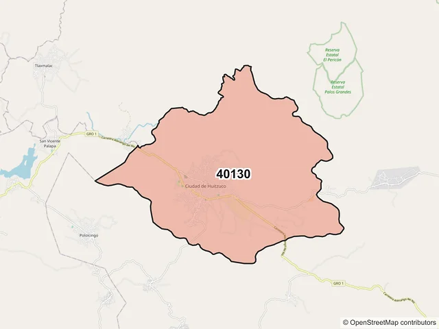 Mapa del código postal 40130, Huitzuco de los Figueroa, Guerrero