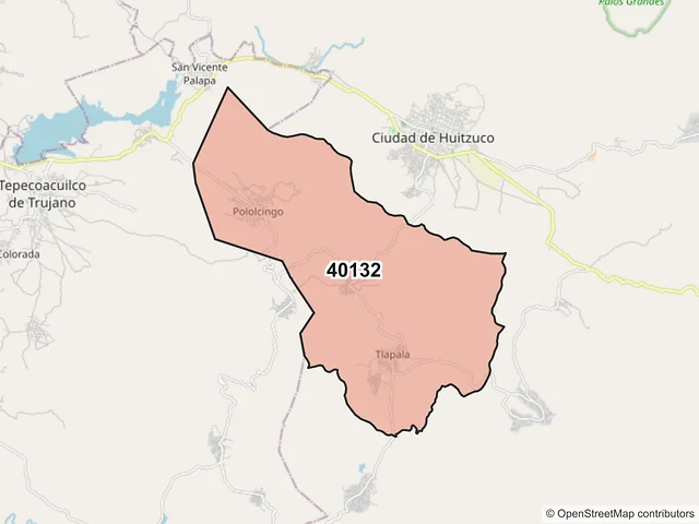 Mapa del código postal 40132, Huitzuco de los Figueroa, Guerrero