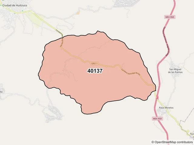 Mapa del código postal 40137, Huitzuco de los Figueroa, Guerrero