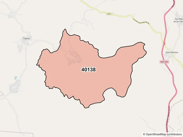 Mapa del código postal 40138, Huitzuco de los Figueroa, Guerrero