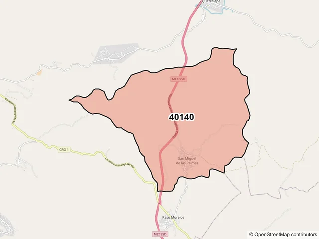 Mapa del código postal 40140, Huitzuco de los Figueroa, Guerrero