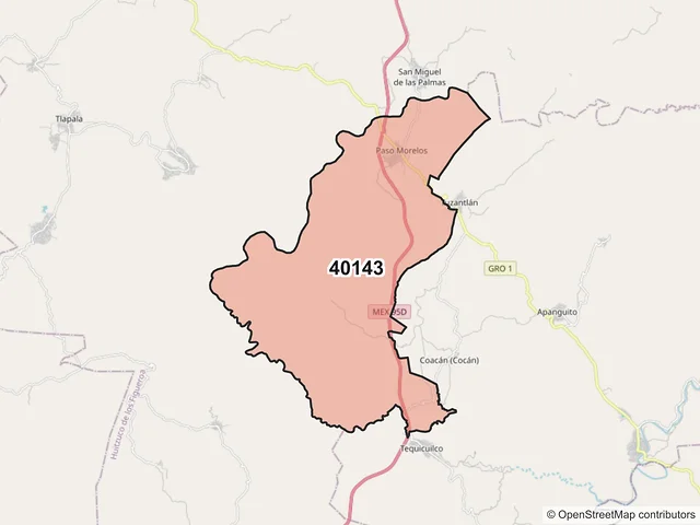Mapa del código postal 40143, Huitzuco de los Figueroa, Guerrero