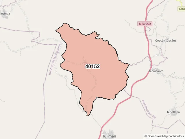Mapa del código postal 40152, Huitzuco de los Figueroa, Guerrero
