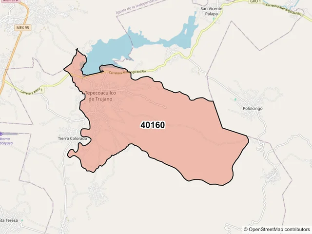 Mapa del código postal 40160, Tepecoacuilco de Trujano, Guerrero