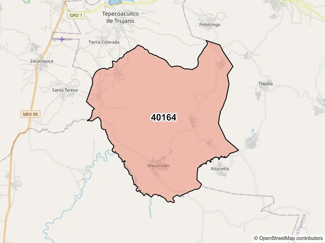 Mapa del código postal 40164, Tepecoacuilco de Trujano, Guerrero
