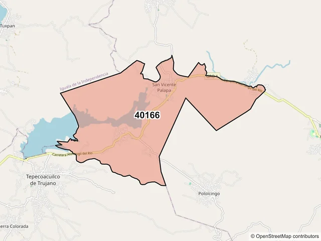 Mapa del código postal 40166, Tepecoacuilco de Trujano, Guerrero