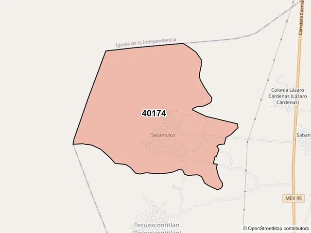 Mapa del código postal 40174, Tepecoacuilco de Trujano, Guerrero