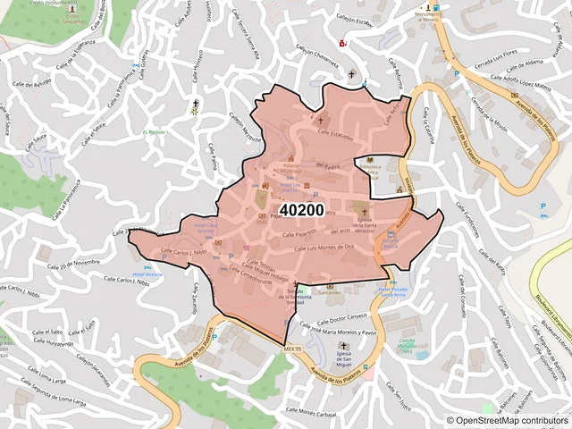 Mapa del código postal 40200, Taxco de Alarcón, Guerrero