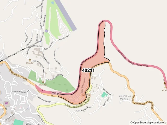 Mapa del código postal 40211, Taxco de Alarcón, Guerrero