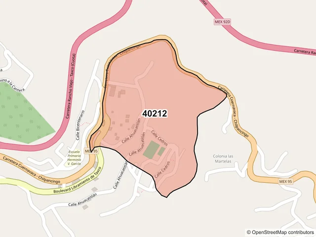 Mapa del código postal 40212, Taxco de Alarcón, Guerrero
