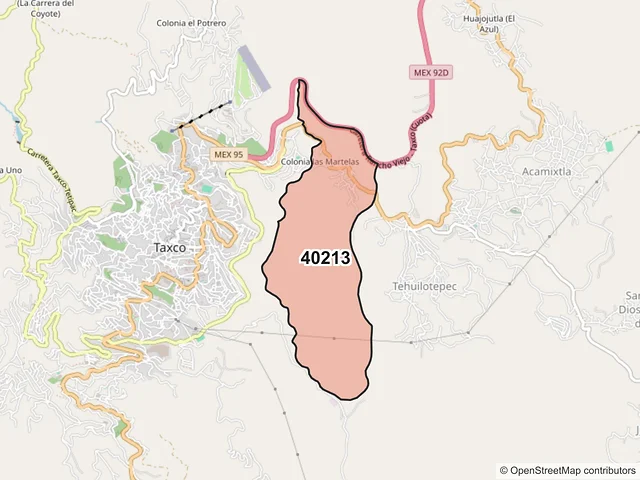 Mapa del código postal 40213, Taxco de Alarcón, Guerrero