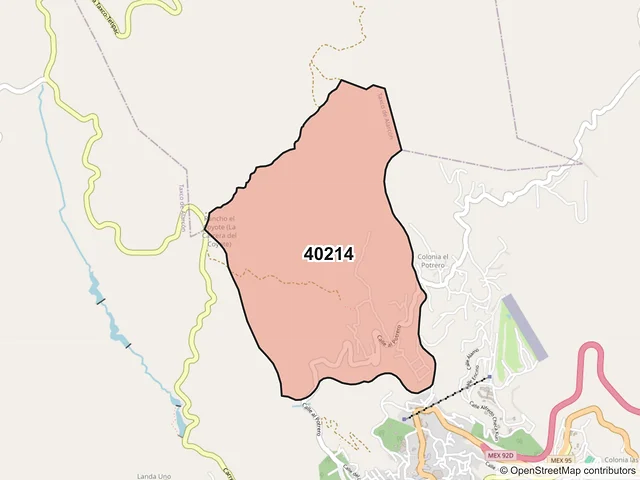 Mapa del código postal 40214, Taxco de Alarcón, Guerrero
