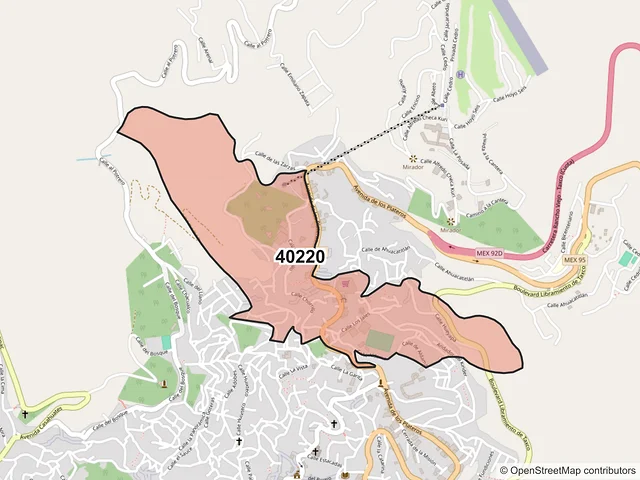 Mapa del código postal 40220, Taxco de Alarcón, Guerrero