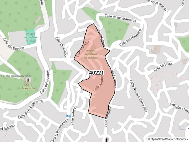 Mapa del código postal 40221, Taxco de Alarcón, Guerrero
