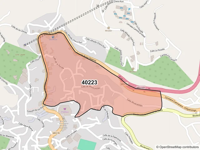 Mapa del código postal 40223, Taxco de Alarcón, Guerrero
