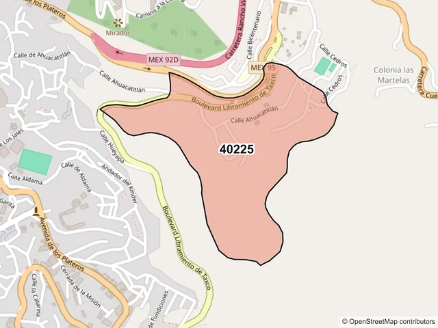 Mapa del código postal 40225, Taxco de Alarcón, Guerrero