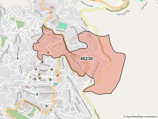 Mapa del código postal 40230, Taxco de Alarcón, Guerrero