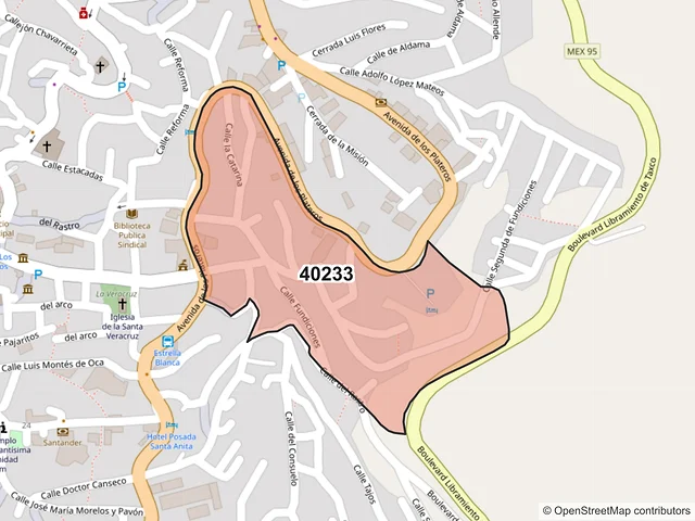 Mapa del código postal 40233, Taxco de Alarcón, Guerrero