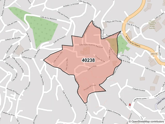 Mapa del código postal 40238, Taxco de Alarcón, Guerrero