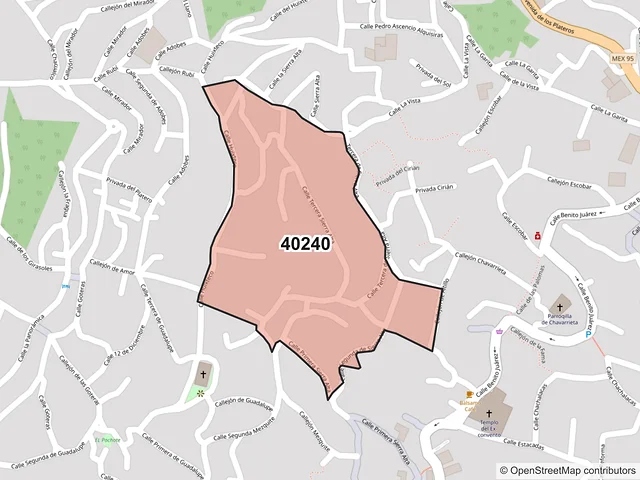 Mapa del código postal 40240, Taxco de Alarcón, Guerrero