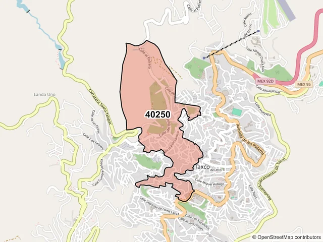 Mapa del código postal 40250, Taxco de Alarcón, Guerrero
