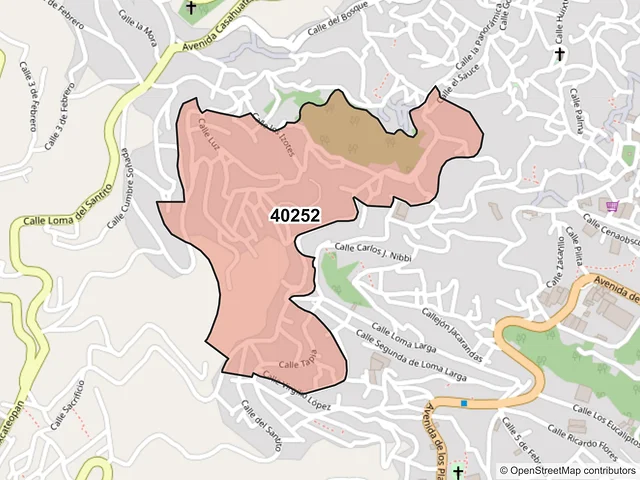 Mapa del código postal 40252, Taxco de Alarcón, Guerrero