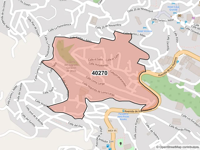 Mapa del código postal 40270, Taxco de Alarcón, Guerrero