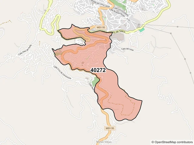 Mapa del código postal 40272, Taxco de Alarcón, Guerrero