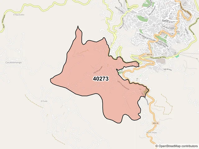 Mapa del código postal 40273, Taxco de Alarcón, Guerrero