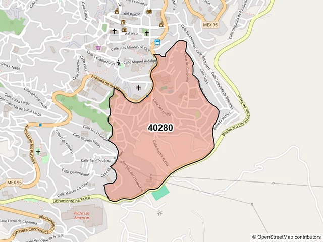 Mapa del código postal 40280, Taxco de Alarcón, Guerrero