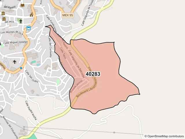 Mapa del código postal 40283, Taxco de Alarcón, Guerrero