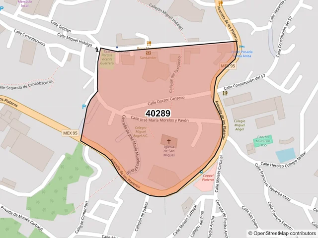 Mapa del código postal 40289, Taxco de Alarcón, Guerrero