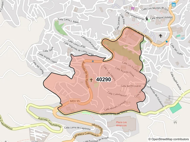 Mapa del código postal 40290, Taxco de Alarcón, Guerrero
