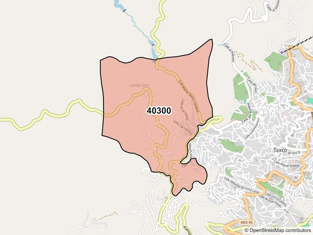 Mapa del código postal 40300, Taxco de Alarcón, Guerrero