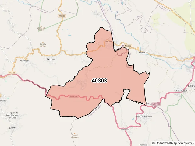 Mapa del código postal 40303, Taxco de Alarcón, Guerrero