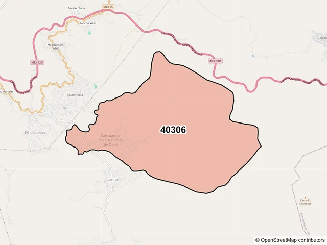 Mapa del código postal 40306, Taxco de Alarcón, Guerrero