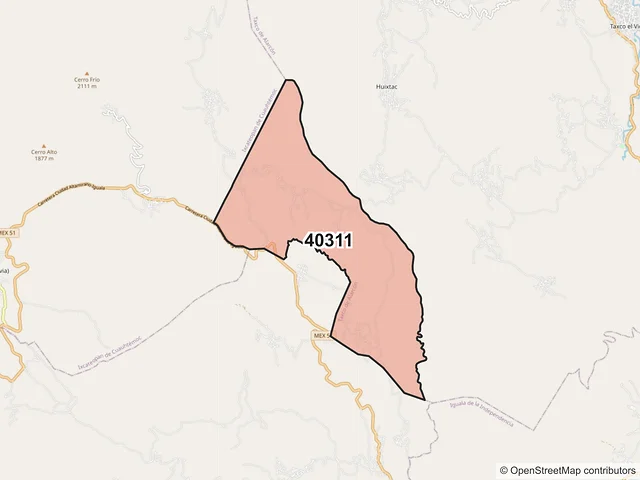 Mapa del código postal 40311, Taxco de Alarcón, Guerrero