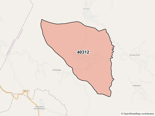 Mapa del código postal 40312, Taxco de Alarcón, Guerrero