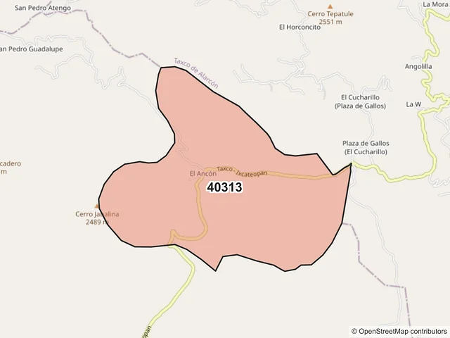 Mapa del código postal 40313, Taxco de Alarcón, Guerrero
