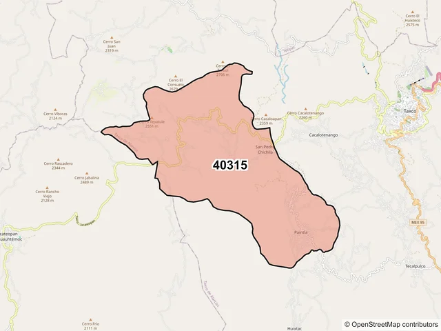 Mapa del código postal 40315, Taxco de Alarcón, Guerrero