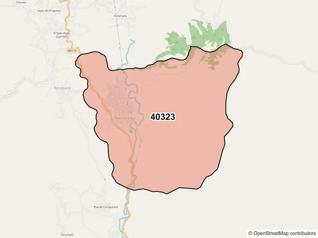 Mapa del código postal 40323, Taxco de Alarcón, Guerrero