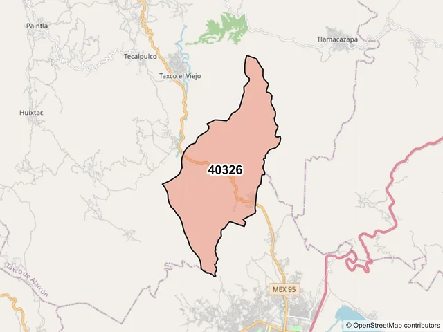 Mapa del código postal 40326, Taxco de Alarcón, Guerrero