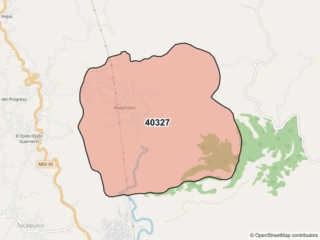 Mapa del código postal 40327, Taxco de Alarcón, Guerrero