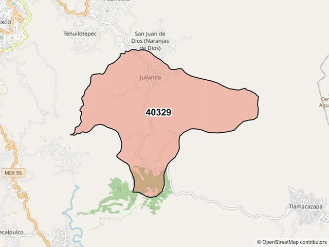 Mapa del código postal 40329, Taxco de Alarcón, Guerrero
