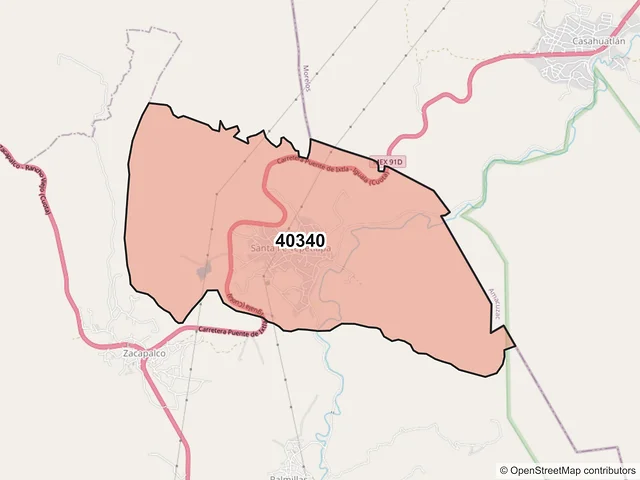Mapa del código postal 40340, Buenavista de Cuéllar, Guerrero