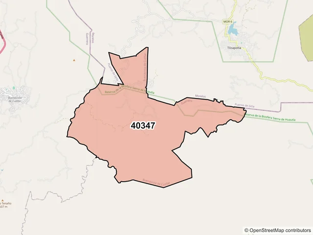 Mapa del código postal 40347, Buenavista de Cuéllar, Guerrero