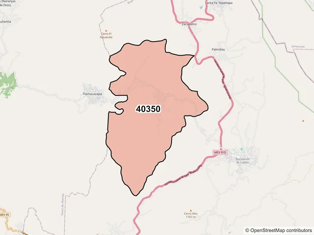 Mapa del código postal 40350, Buenavista de Cuéllar, Guerrero