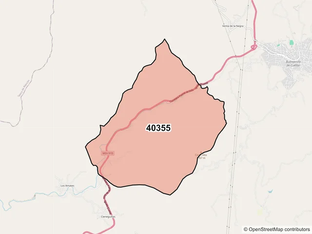 Mapa del código postal 40355, Buenavista de Cuéllar, Guerrero