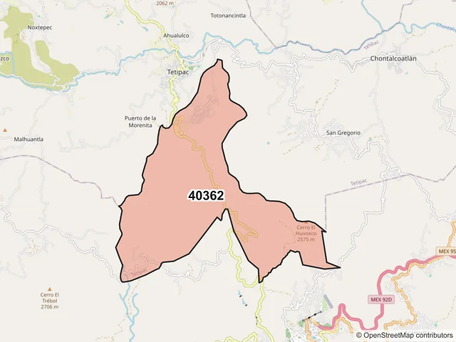 Mapa del código postal 40362, Tetipac, Guerrero