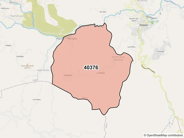 Mapa del código postal 40376, Tetipac, Guerrero